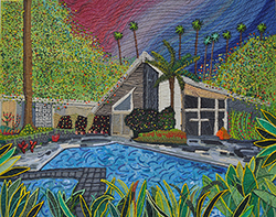 CAROLINE LARSEN - Backyard Daydreams, oil painting, house, bungalow, succulents, California, Palm Springs