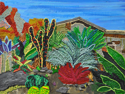 CAROLINE LARSEN - Garden, oil painting, house, bungalow, succulents, California