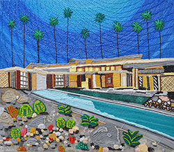 CAROLINE LARSEN - Skinny Dip, oil painting, house, bungalow, pool, succulents, California