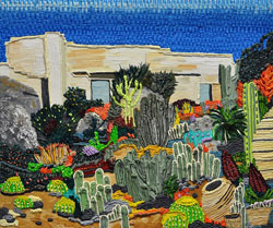 CAROLINE LARSEN - Desert Landscape, oil painting, house, bungalow, succulents, California