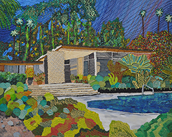 CAROLINE LARSEN - Mid Century Mod, oil painting, house, bungalow, succulents, California, Palm Springs