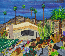 CAROLINE LARSEN - Modern Hillside Retreat, oil painting, house, bungalow, succulents, California, Palm Springs