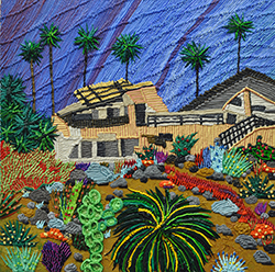 CAROLINE LARSEN - Panama House, oil painting, house, bungalow, succulents, California, Palm Springs