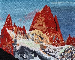 CAROLINE LARSEN - Red Peaks, painting, weaving, mountain