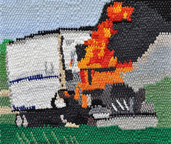 CAROLINE LARSEN - Tractor Trailer Fire, painting, weaving, car, crash