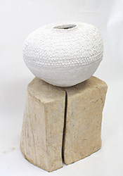 Brittany Mojo - Cast Horizon, porcelain, ceramic, wood, vessel, sculpture, chain, net