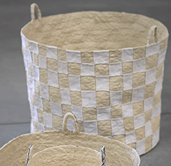 Brittany Mojo - Checkered Basket, vessel, paperclay, pattern, sculpture