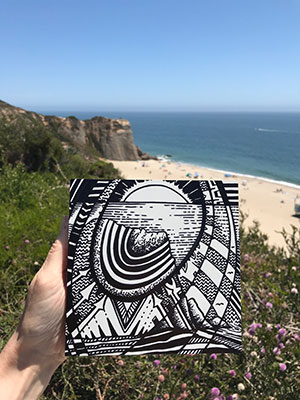 Kelly Berg, Point Dume 7.12.20, ink on Clayboard, 6 x 6 inches - $600