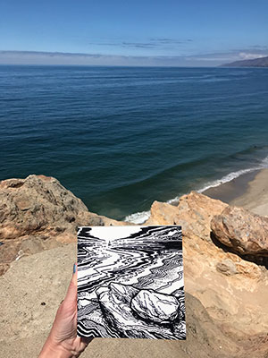 Kelly Berg, Point Dume 7.16.20, ink on Clayboard, 6 x 6 inches - $600