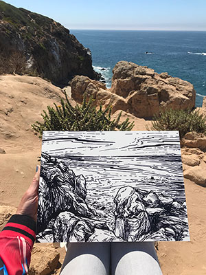 Kelly Berg, Point Dume 7.19.20, ink on Clayboard, 9 x 12 inches - $750