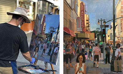 Alex Schaefer, Broadway Afternoon: Downtown LA, 2020, oil on canvas, 30 x 24 inches - $5,040