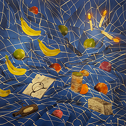 MARK POSEY - Blue Folds, painting, still life, los angeles, fruit, pattern