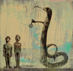 HOLLY ROBERTS - Adam and Eve with Big Snake, collage, photography, painting