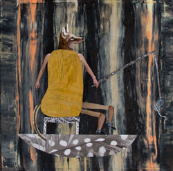 HOLLY ROBERTS - Coyote Fishing, collage, photography, painting