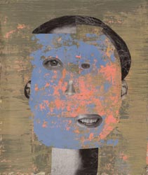 HOLLY ROBERTS - Man Looking Sideways with Kurt Cobain Ears, collage, photography, painting