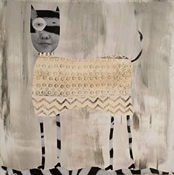 HOLLY ROBERTS - Spotted Cat with Stripes, collage, photography, painting