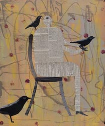 HOLLY ROBERTS - Woman Sitting with Three Crows, collage, photography, painting