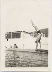 JULIUS SHULMAN - Self-Portrait, Handstand Dive, c.1935