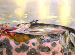 JUDITH SIMONIAN - Big Catch, painting, fish, seascape, abstract