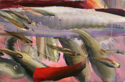 JUDITH SIMONIAN - Sharkie, painting, fish, seascape, abstract