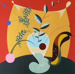 JOY TAYLOR - Life-Like #17, still life, bananas,flowers, acrylic, painting, abstract