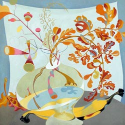 JOY TAYLOR - Life-Like #3, still life, bananas, flowers, acrylic, painting, abstract