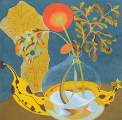 JOY TAYLOR - Life-Like #4, still life, bananas,flowers, acrylic, painting, abstract