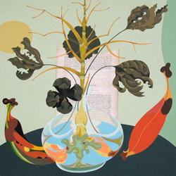 JOY TAYLOR - Life-Like #14, still life, bananas,flowers, acrylic, painting, abstract