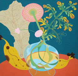 JOY TAYLOR - Life-Like #15 (Spring), still life, bananas, flowers, acrylic, painting, abstract