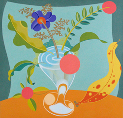 JOY TAYLOR - Life-Like #16 (Summer), still life, bananas, flowers, acrylic, painting, abstract