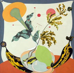 JOY TAYLOR - Life-Like #7 (Spring/Fall), still life, bananas, flowers, acrylic, painting, abstract