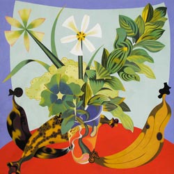 JOY TAYLOR - Life-Like #11, still life, bananas, flowers, acrylic, painting, abstract