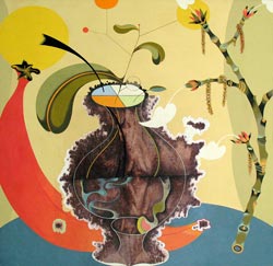 JOY TAYLOR - Life-Like #8, still life, bananas,flowers, acrylic, painting, abstract