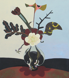 JOY TAYLOR - The Black Room, still life, bananas, flowers, acrylic, painting, abstract