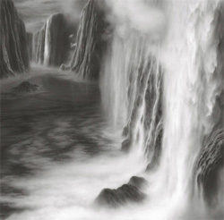 HILARY BRACE - charcoal drawing, landscape, clouds, waterfall