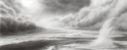 HILARY BRACE - charcoal drawing, landscape, clouds, lake