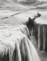 HILARY BRACE - charcoal drawing, landscape, waterfall