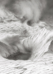 HILARY BRACE - charcoal drawing, landscape, clouds, lake