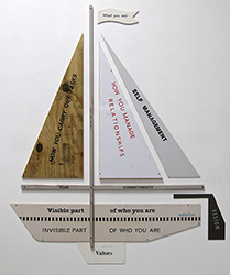 GREG COLSON - Yacht Model of Integrity, sailboat, wood, text, graphic, diagram