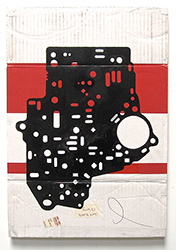 GREG COLSON - Spacer Plate, abstract, black and white, cardboard, found objects, painting