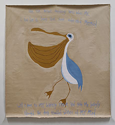 MICHAEL DEYERMOND - Like the Ancient Seafaring Poets, pelican, text, painting, California, conceptual