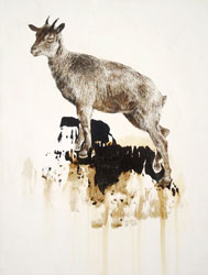 JAMES GRIFFITH - Ascent - Mountain Goat, painting, tar, animal, abstract