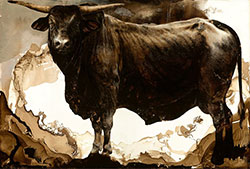 JAMES GRIFFITH - Bull - Relative, painting, tar, abstract, figurative, realism, animal