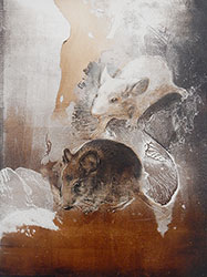 JAMES GRIFFITH - Mice, painting, tar, figurative, animal, realism, abstract